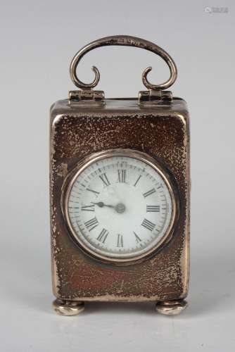 An Edwardian silver cased diminutive carriage timepiece with...