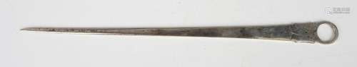 A George III Irish silver meat skewer with ring handle, engr...