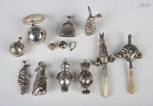 A George V silver child's rattle in the form of a rabbit eme...