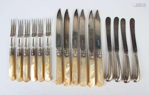 A set of six late Victorian silver and mother-of-pearl handl...