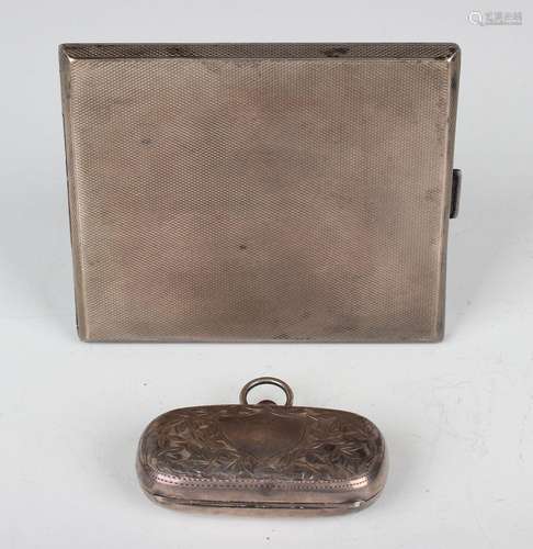 A George V silver engine turned rectangular cigarette case, ...