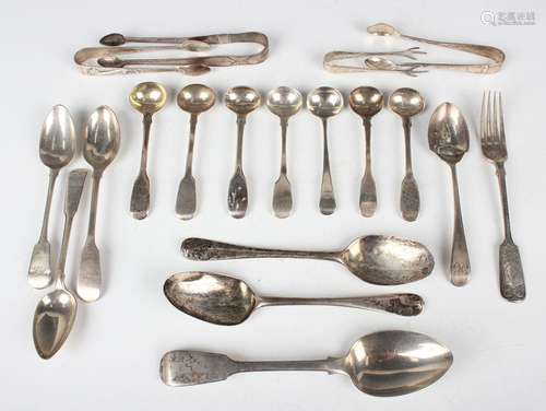 A small group of 18th century and later silver cutlery, incl...