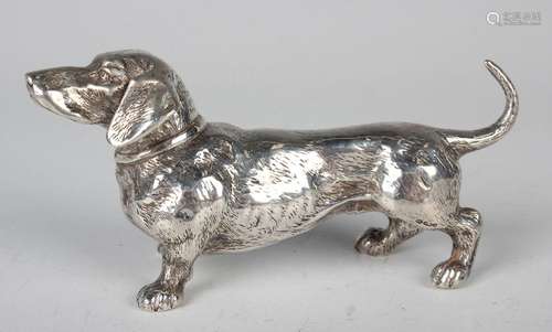 An Edwardian silver model of a dachshund with realistic deta...