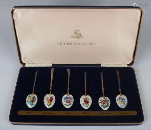 A set of six Elizabeth II Birmingham Mint silver gilt and en...