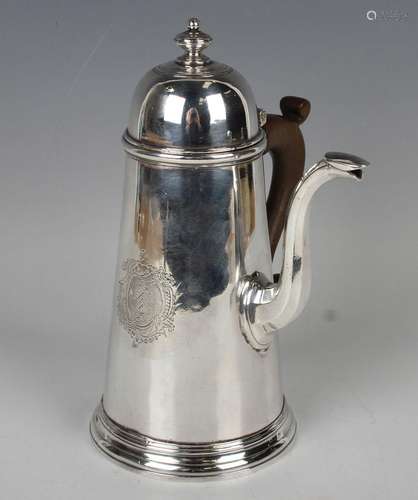 A George II silver coffee pot with domed hinged lid and knop...