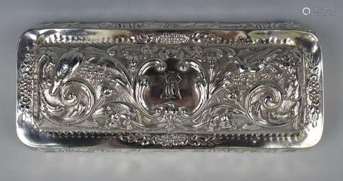 A late Victorian silver rectangular glove box, the domed hin...