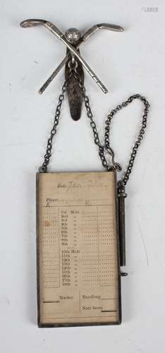 A late Victorian silver golfer's scoring card châtelaine, th...