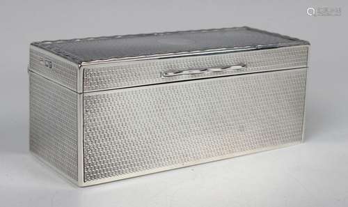 A George V silver rectangular trinket box, the engine turned...