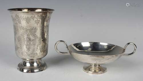 An early 19th century French silver beaker, the flared cylin...