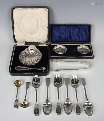 A George V silver butter shell on ball feet and an old Engli...