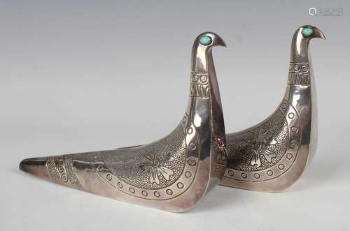 A pair of Ecuadorian white metal models of stylized birds by...