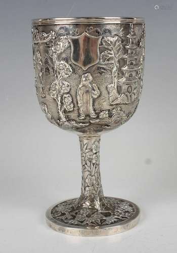 A mid-19th century Chinese export silver goblet, the 'U' sha...