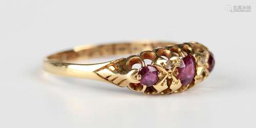 An Edwardian 18ct gold, ruby and diamond ring, mounted with ...