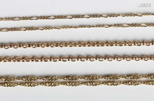 Three 9ct gold neckchains in a variety of designs, length of...