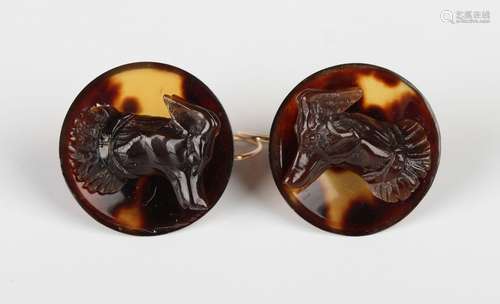 A pair of tortoiseshell earrings, each of dished circular fo...