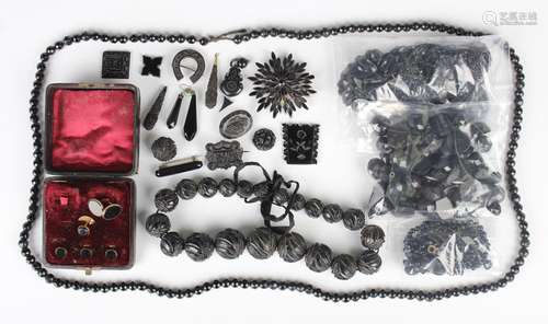 A collection of Victorian black mourning jewellery, includin...