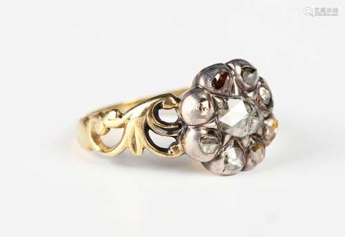 An early 19th century gold, silver and diamond cluster ring,...