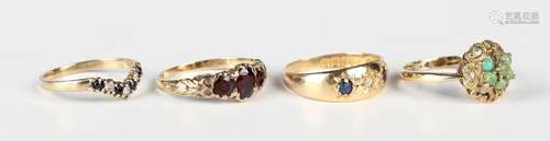 An 18ct gold, sapphire and diamond three stone ring, star gy...