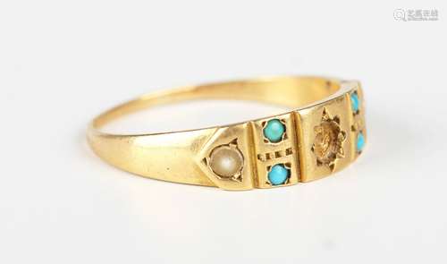 A late Victorian 18ct gold, turquoise, pale blue gem and hal...