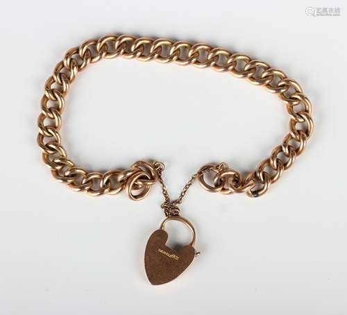 A gold hollow curblink bracelet, the links detailed '9ct', o...