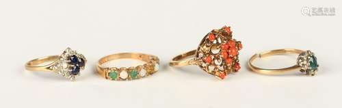 A 9ct gold and coral cluster ring, London 1973 (one coral la...