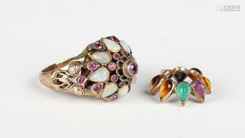 A gold, opal and pink sapphire harem ring, detailed '18K', w...