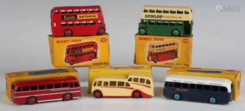 Five Dinky Toys buses and coaches, comprising No. 280 observ...
