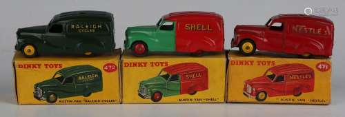 Three Dinky Toys Austin vans, comprising No. 470 'Shell', No...