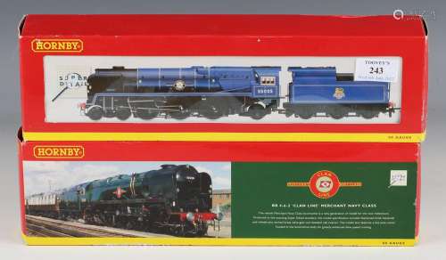 Two Hornby gauge OO Merchant Navy Class locomotives and tend...
