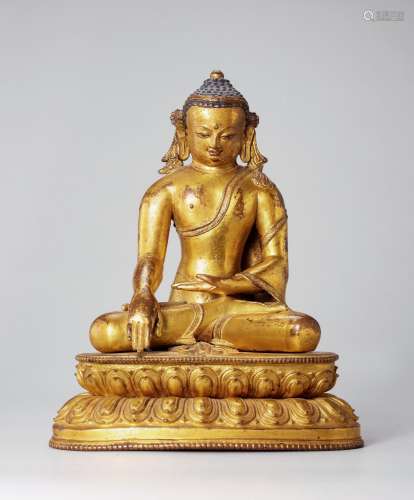 十四世纪　尼泊尔铜鎏金宝冠释迦牟尼佛