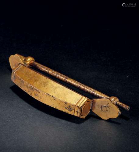 铜鎏金船形锁