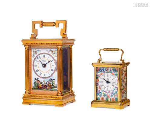 HALCYON 精美，一组两件，铜质珐琅机械小台钟