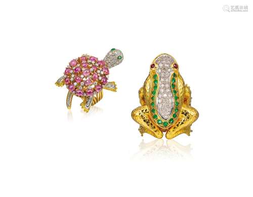 钻石、红宝石配祖母绿动物造型戒指套装