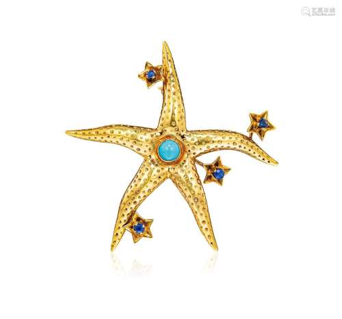 蒂凡尼设计 绿松石配蓝宝石「海星」造型胸针