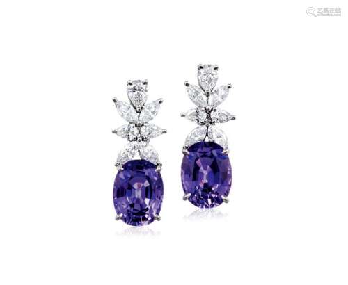 蒂凡尼设计 紫色蓝宝石配钻石耳环