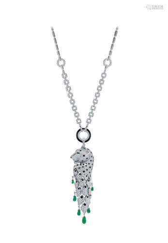 卡地亚设计 钻石配黑玛瑙及祖母绿「美洲豹」项链