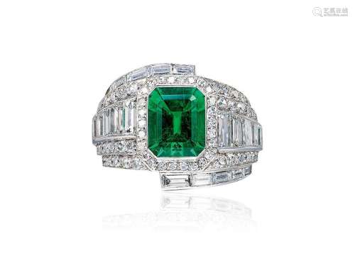宝格丽设计 2.96 克拉哥伦比亚祖母绿配钻石戒指，未经注油
