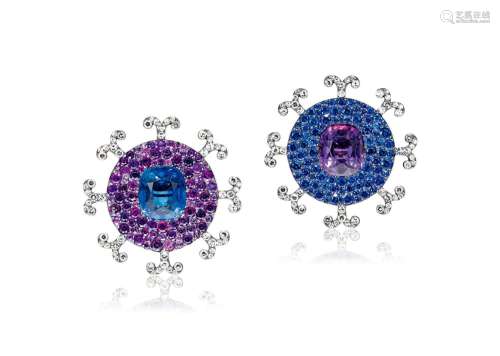 JAR 设计 紫水晶配蓝宝石及钻石耳环