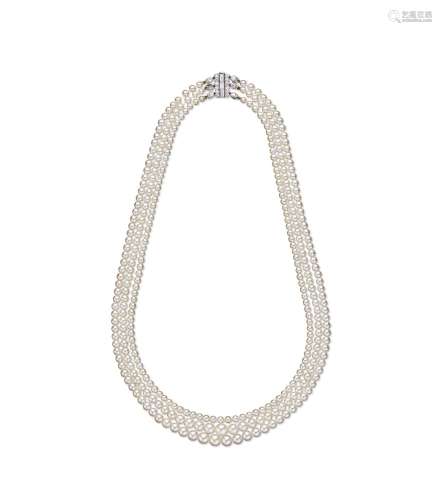 卡地亚设计 天然珍珠配钻石项链