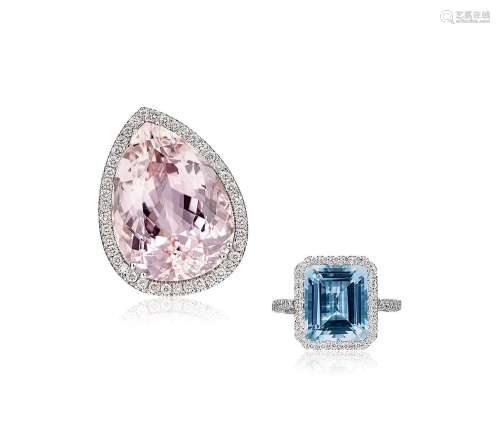 海蓝宝石及粉色紫锂辉石戒指套装