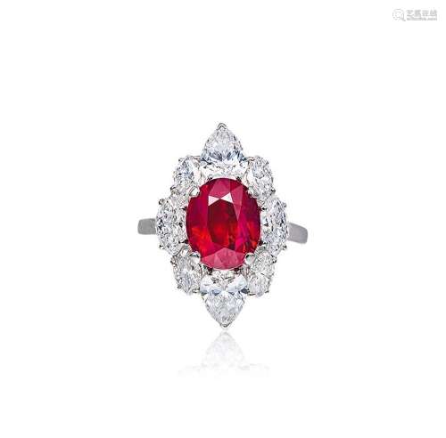 宝格丽设计，4.03 克拉缅甸「鸽血红」红宝石配钻石戒指，未经加热