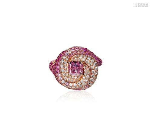 RYDER 设计 1.38 克拉艳彩紫粉色钻石配钻石及粉色蓝宝石戒指