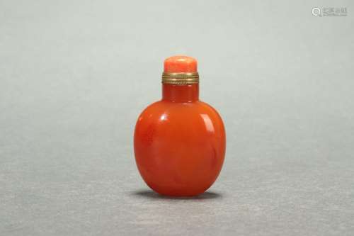 Chinese Agata Snuff Bottle with Coral Cover Design, Qing Dyn...