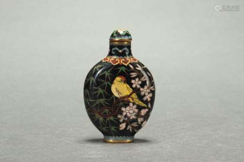 Chinese Cloisonne Snuff Bottle with Flower and Bird Design, ...