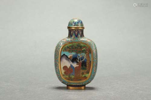 Chinese Cloisonne Snuff Bottle with Deer Patterns on A Decor...