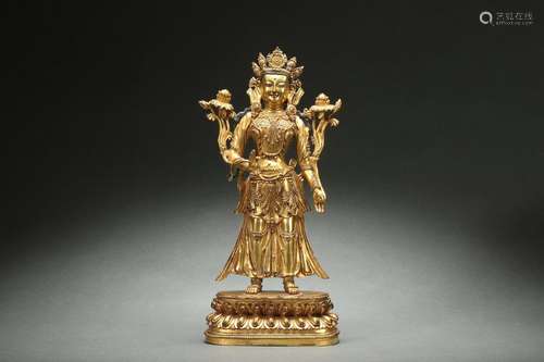 Gilt Bronze Standing Statue of Buddha