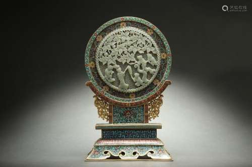 Cloisonne Table Screen with Jade Inlaid