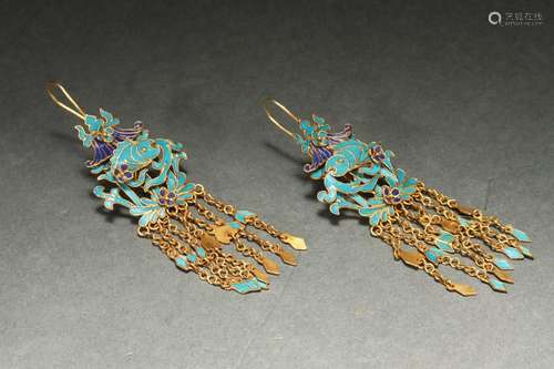 A Pair Bronze Blueing Earrings