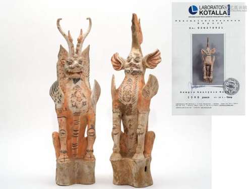 Pair of amaizing painted tomb pottery earthspirits
