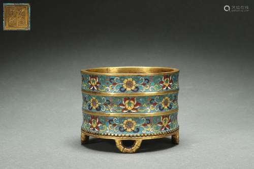 Cloisonne Censer with String Patterns Design, Qianlong Reign...